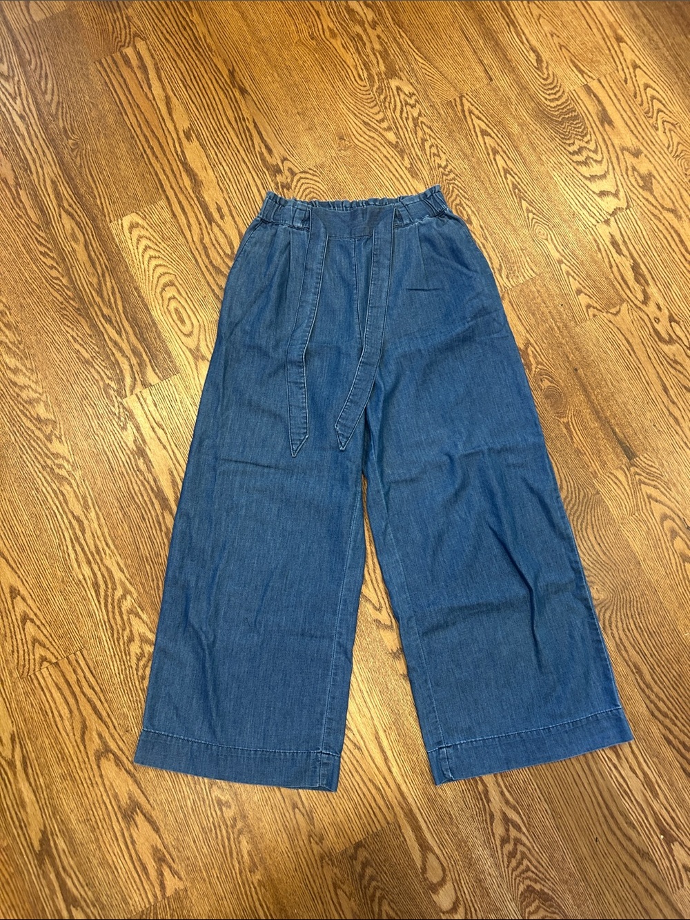 H&M Blue Wide-Leg Denim Tie-Waist Trousers